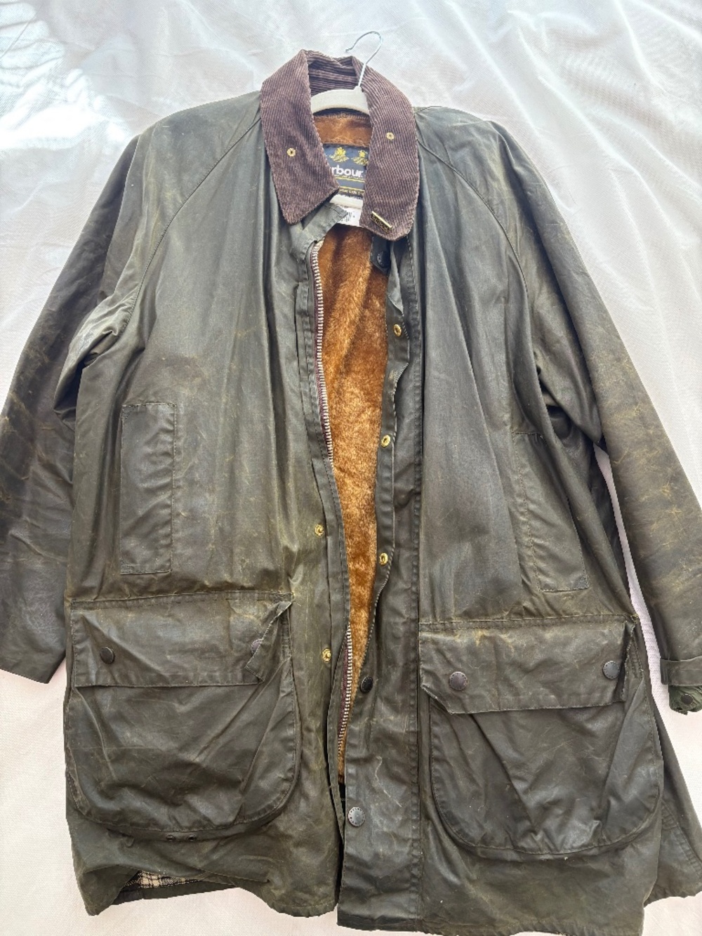 Vintage Barbour Beaufort Waxed Jacket Made in England Distressed Patina Men’s L
